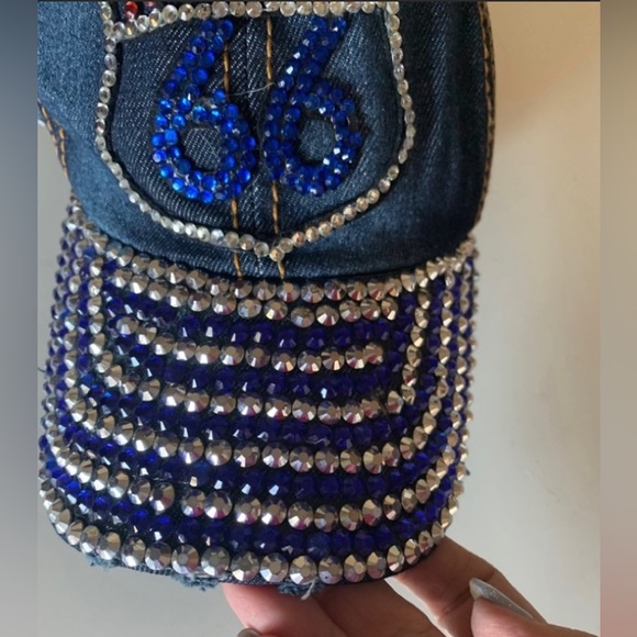Route 66 Denim & Rhinestones Baseball Cap - Picture 2 of 7